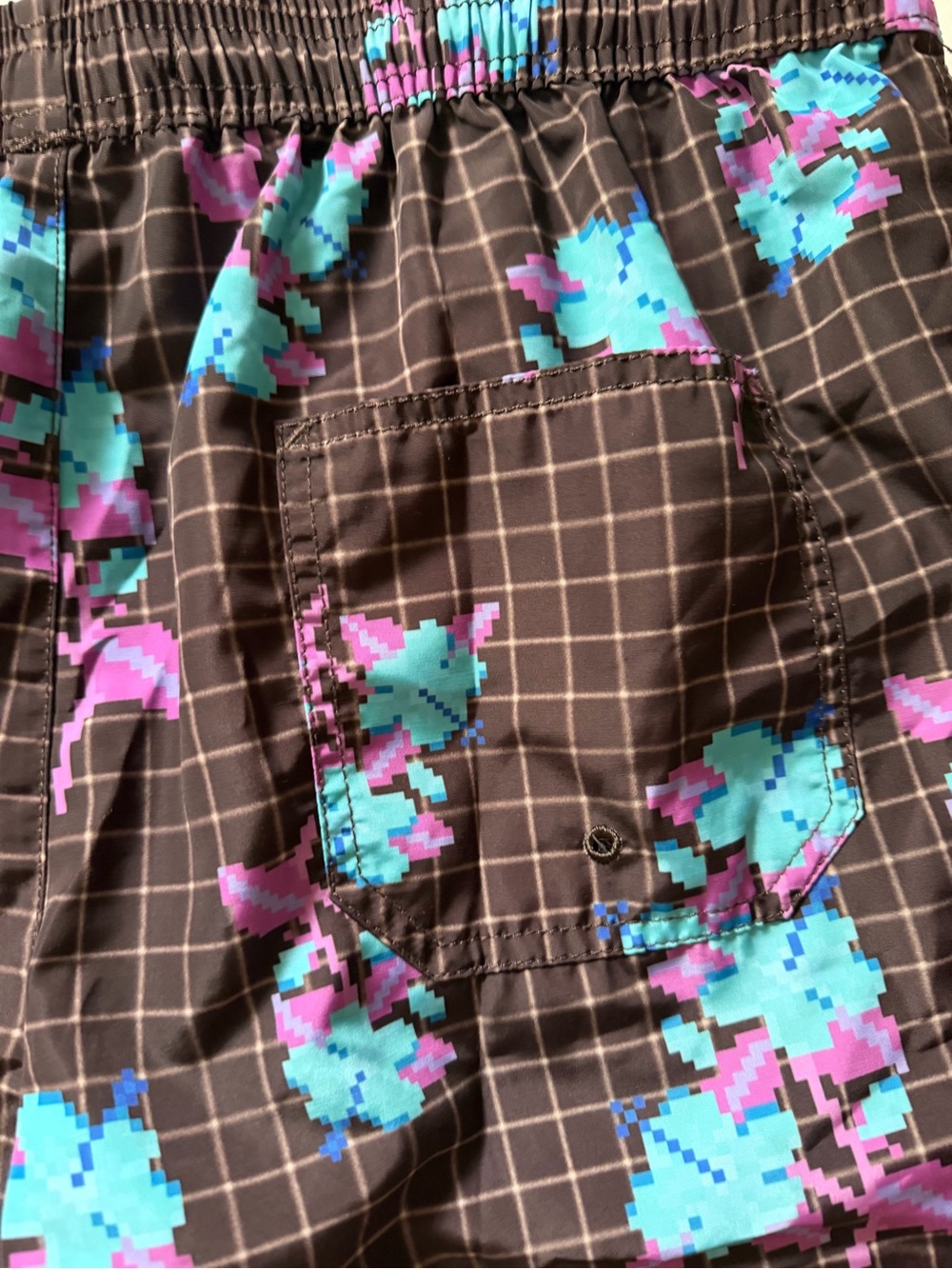 Ksubi Swim Trunks Mens Brown Pixelated Floral 5" Shorts Size Large - Picture 6 of 8